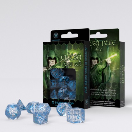 Kości RPG Elfickie: Przejrzysto-niebieskie