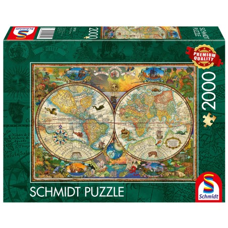 Schmidt PQ Puzzle: Mapa świata i mityczne stworzenia (2000 elementów)