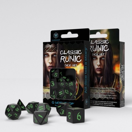 Kości RPG Klasyczne Runiczne: Czarno-zielone