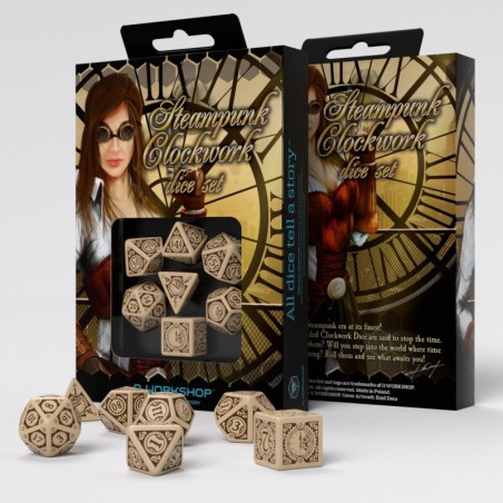 Kości RPG Steampunk Clockwork: Beżowo-brązowe