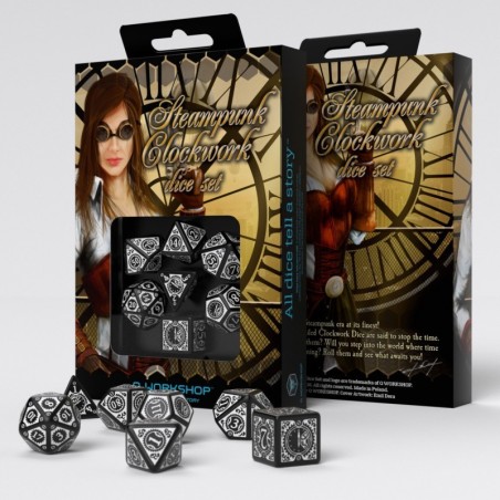 Kości RPG Steampunk Clockwork: Czarno-białe