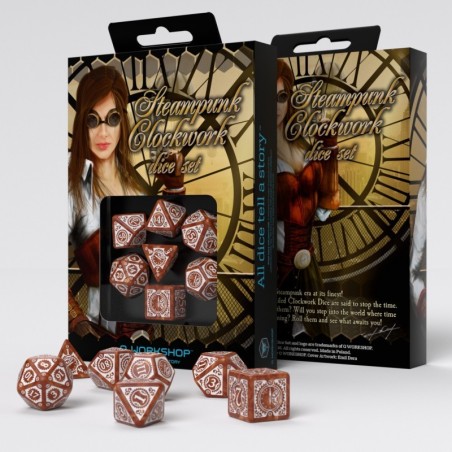 Kości RPG Steampunk Clockwork: Karmelowo-białe