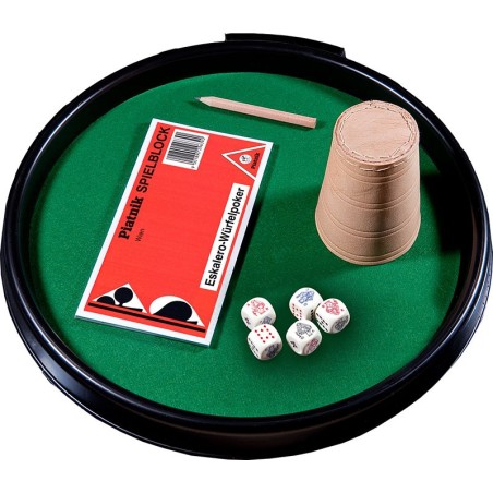 Kości pokerowe z tacką, kubkiem i bloczkiem do zapisu